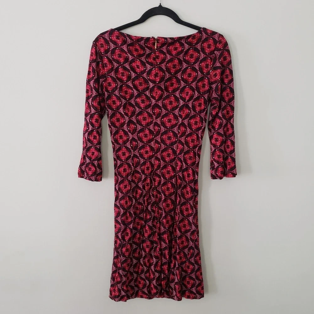 Tory‎ Burch Ruched Sheath Statement Dress SMALL Preppy Chic Career Stretch Artsy
